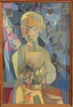 Madre e figlio, dipinto cubista olio su tavola di John F. Johns
