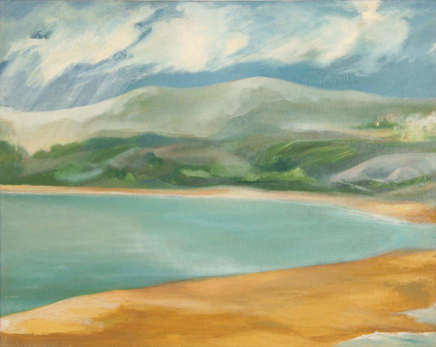 Orilla de la montaña, pintura al óleo sobre tabla del artista estadounidense John F. Leonard