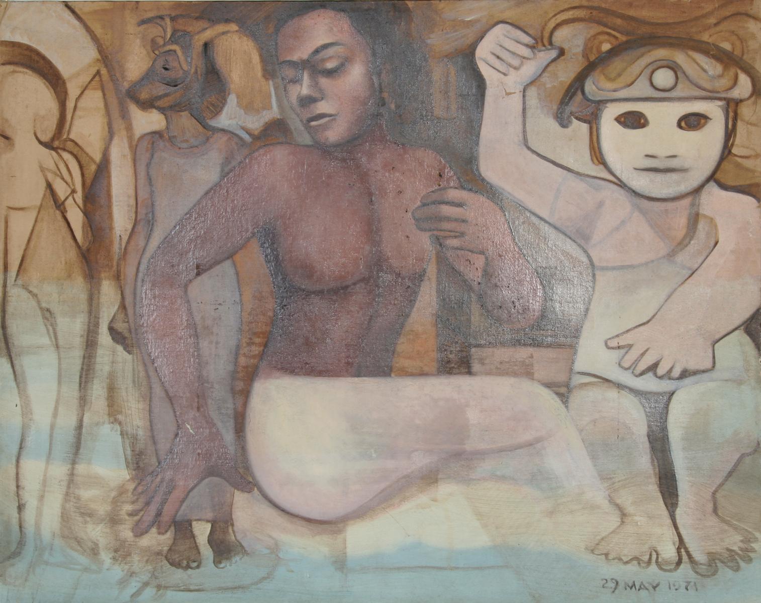 Dea nuda, dipinto olio su tavola firmato da John F. Johns