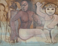 Diosa desnuda, pintura al óleo sobre tabla firmada por John F. Leonard