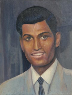 Portrait in Tie, peinture moderne à l'huile sur panneau de John F. Leonard
