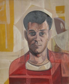 Portrait of Man in Red, Oil on Board Painting by John F. Leonard