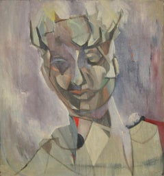 Retrato con corona, pintura abstracta al óleo sobre tabla de John F. Leonard