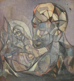 Retrato con Madonna, pintura abstracta al óleo sobre tabla de John F. Leonard