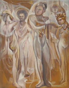 Figuras regias, pintura moderna al óleo sobre tabla de John F. Leonard