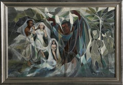 Scena religiosa, olio astratto su tavola di John F. Johns