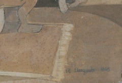 Religious Scene with Sword, Cubist Oil on Board Painting by John F. Leonard