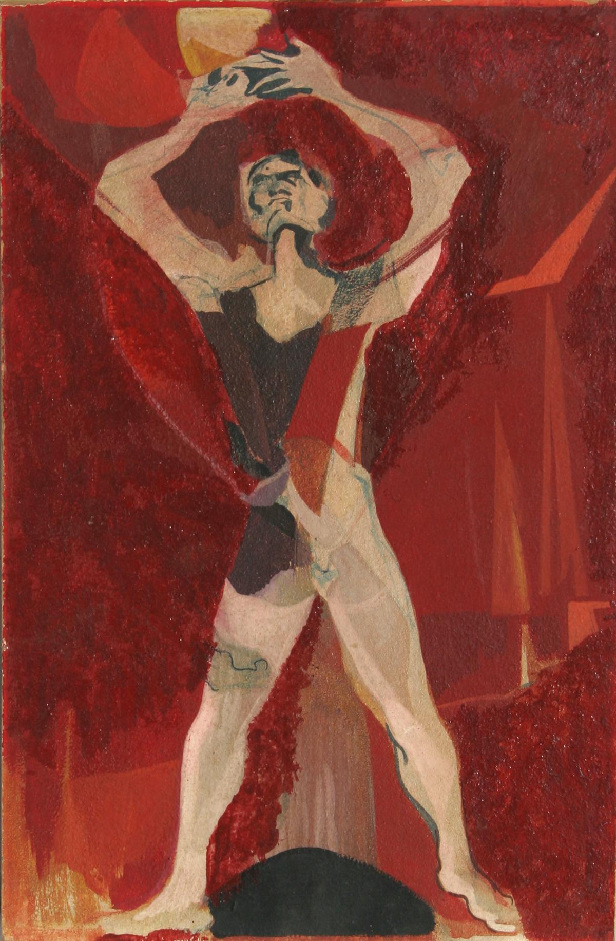 Nudo maschile in piedi, dipinto moderno a olio su tavola di John F. Johns