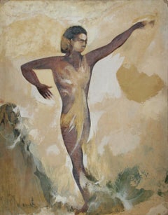 Desnudo de pie, pintura figurativa al óleo sobre tabla de John F. Leonard