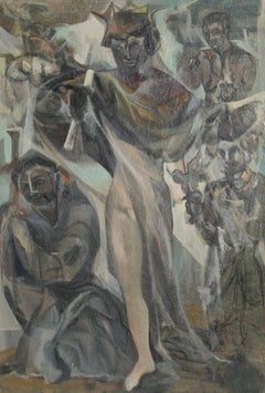 Il laureato, olio astratto su tavola di John F. Johns