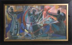 Tre ballerine, olio astratto su tavola di John F. Johns
