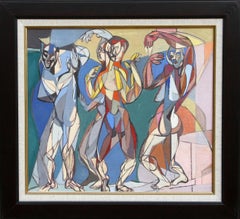 Trio, Cubist Oil on Board by John F. Leonard