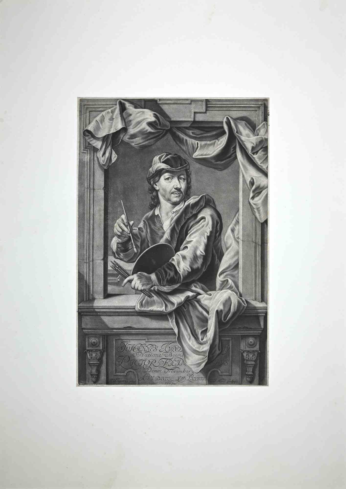 Portrait du sculpteur John Michael Rysbrack - Mezzotint de John Faber II - 1734