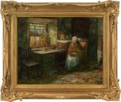 Antique John Falconar Slater, Interior With Woman Reading