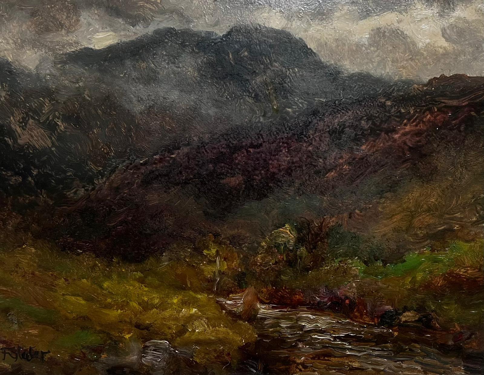 Paisaje melancólico de las Tierras Altas escocesas con arroyo de tierras altas Antique British Óleo - Painting de John Falconar Slater