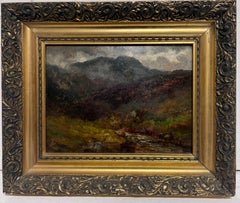 Paisaje melancólico de las Tierras Altas escocesas con arroyo de tierras altas Antique British Óleo