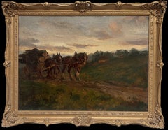 The Logging Team Horses Pulling Timber Cart Large Antique English Oil Painting