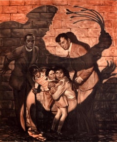 Original Vintage War Propaganda Poster Fight For Freedom Half Slave Free WWII