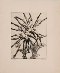 « Boys Diving », gravure surréaliste signée et aquatinte de John Fenton