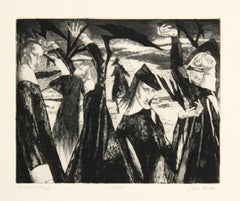 Girls and Birds, Signed Surrealist Etching and Aquatint by John Fenton