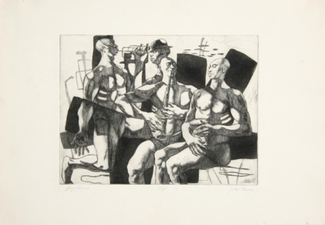 « Jazz Combo », gravure surréaliste signée avec aquatinte, de John Fenton