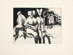 Ladies of the Corridor, Signed Surrealist Etching with Aquatint by John Fenton