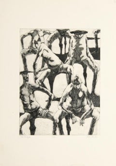 Personages, Signed Surrealist Etching with Aquatint by John Fenton