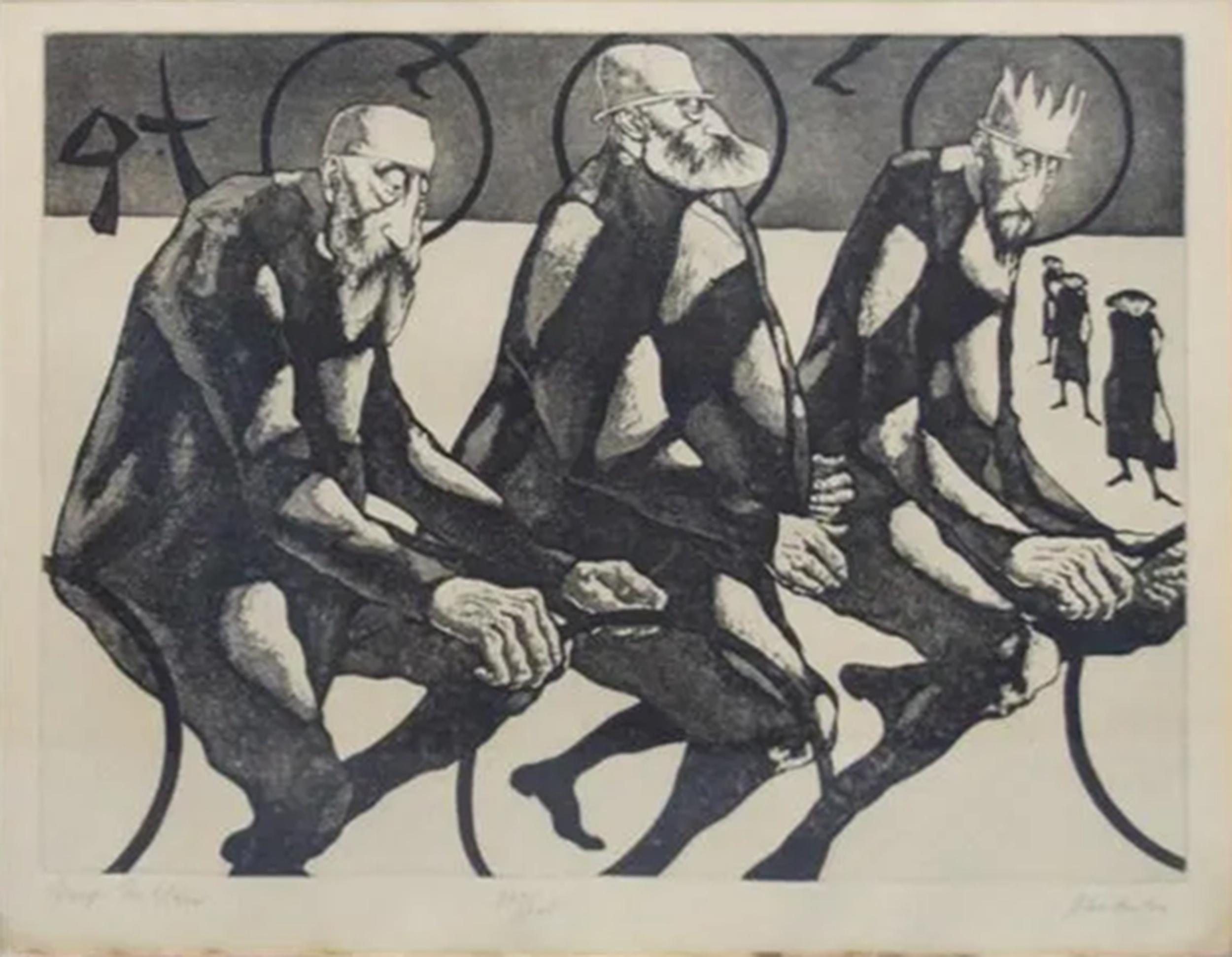 « Les Anciens », gravure surréaliste signée de John Fenton
