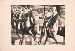 Walking (Untitled), Surrealist Etching with Aquatint by John Fenton