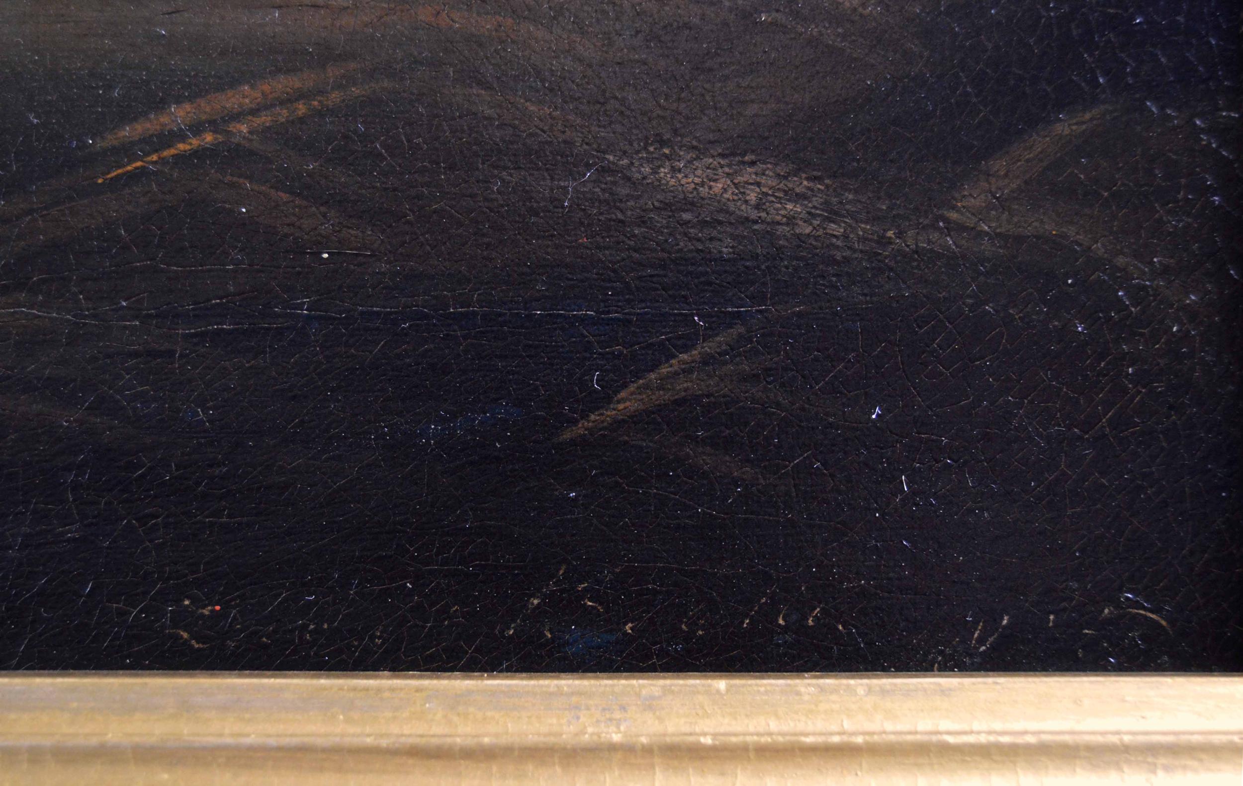 Peinture à l'huile du 19e siècle représentant un cheval et un écusson dans une écurie en vente 4