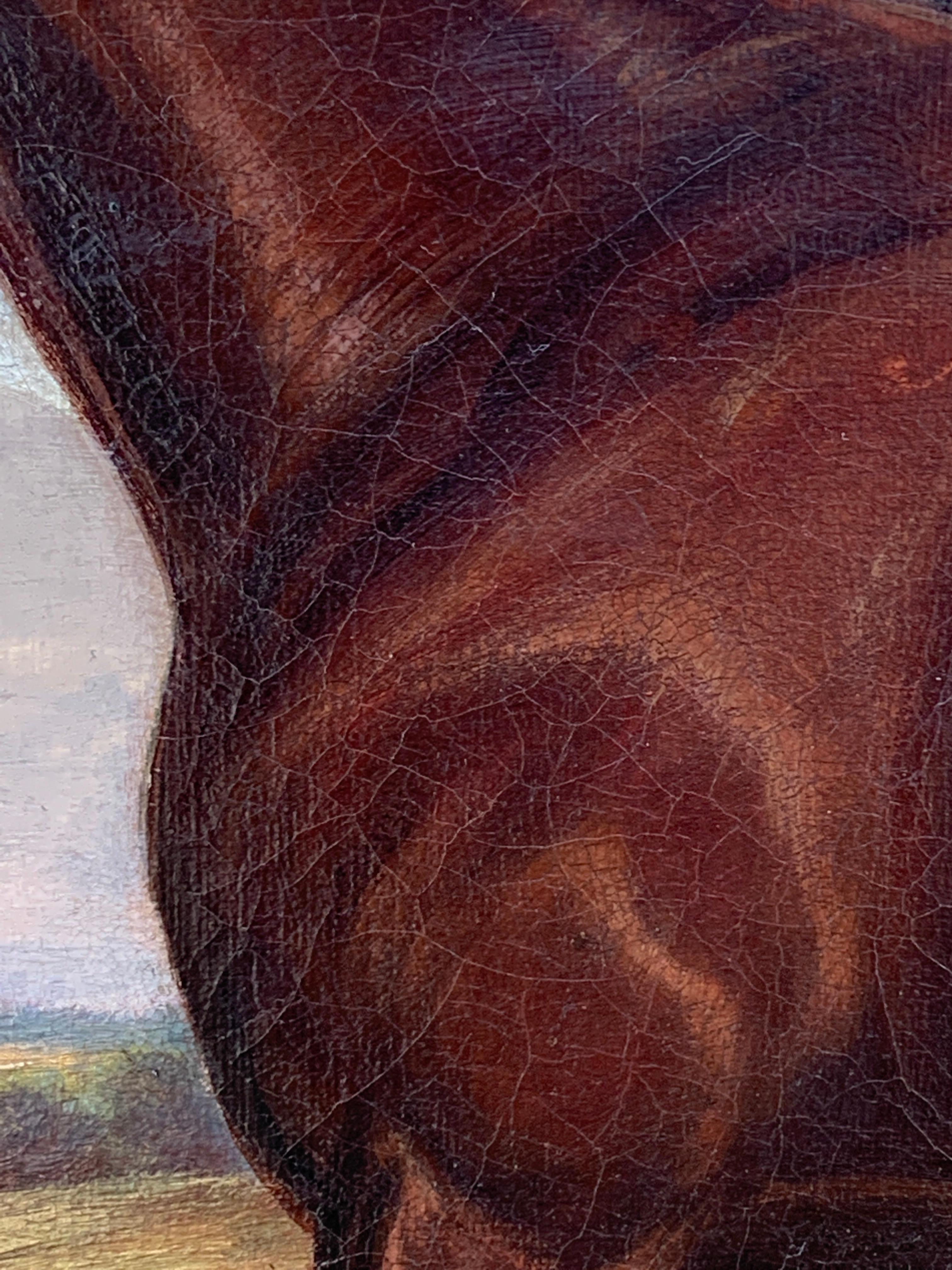 English 19th century portrait of a Horse in a landscape with cottage beyond. 2