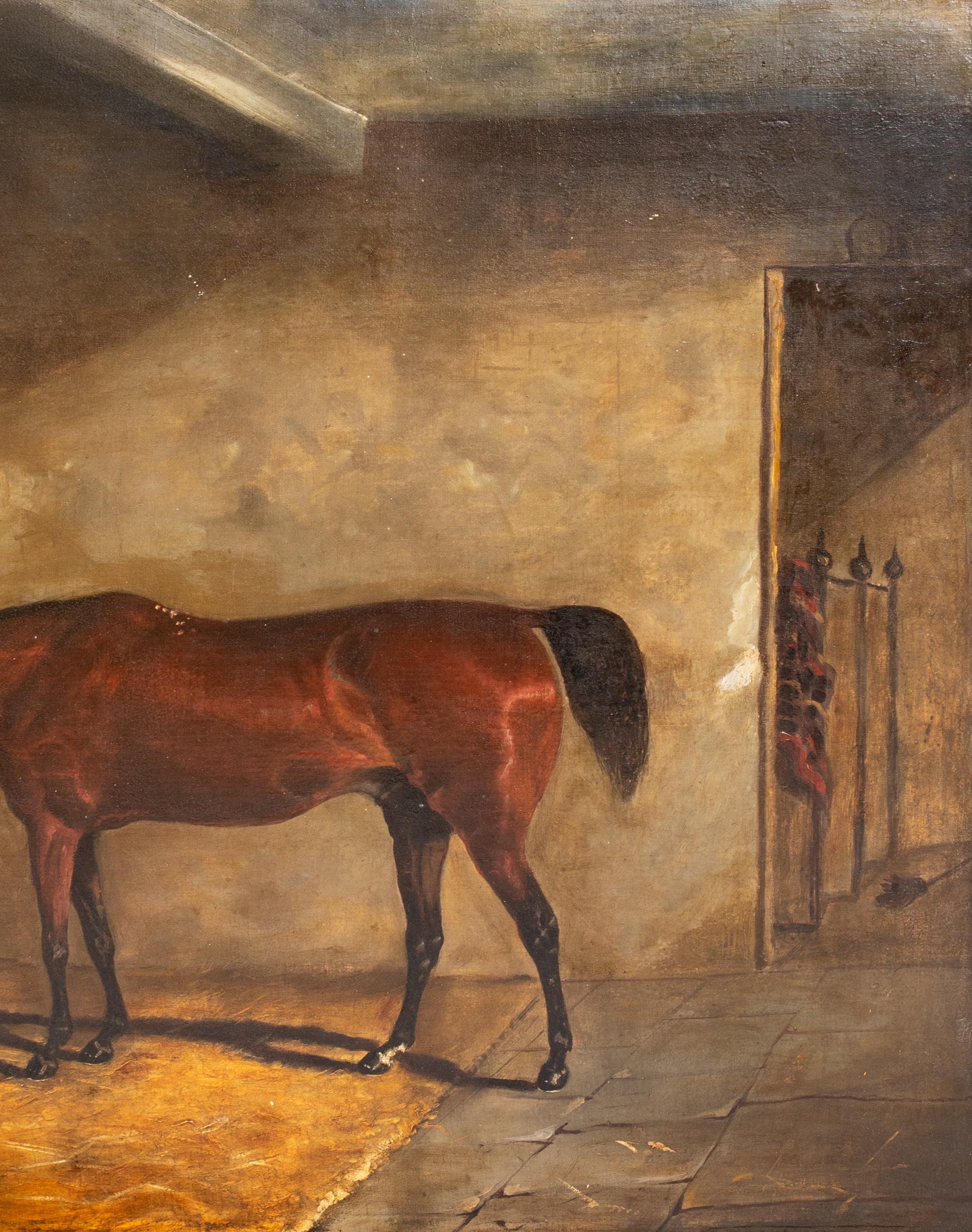 Bay Hunter & Setter Dog In A Stable, early 19th Century   For Sale 7
