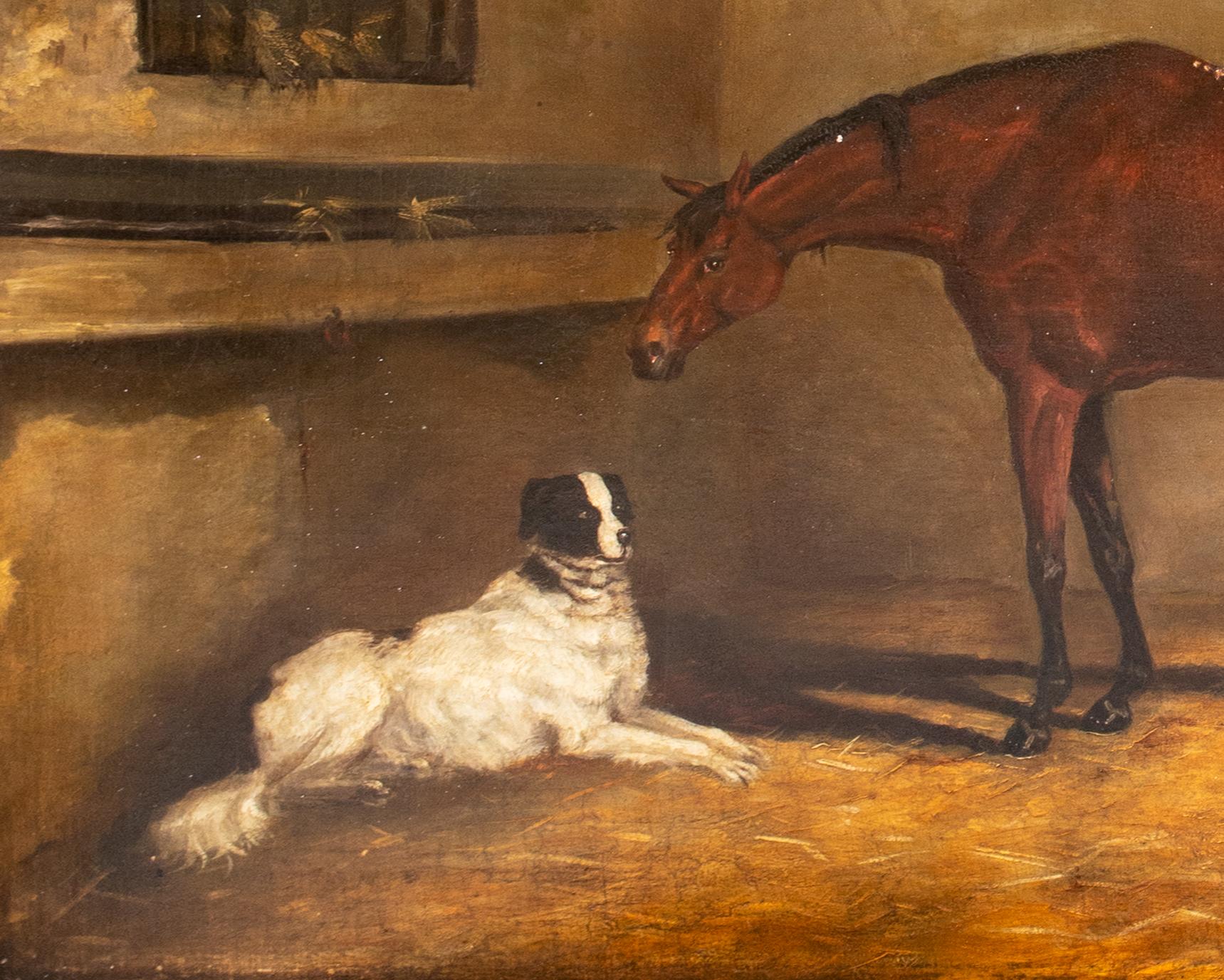 Bay Hunter & Setter Dog In A Stable, early 19th Century   For Sale 8