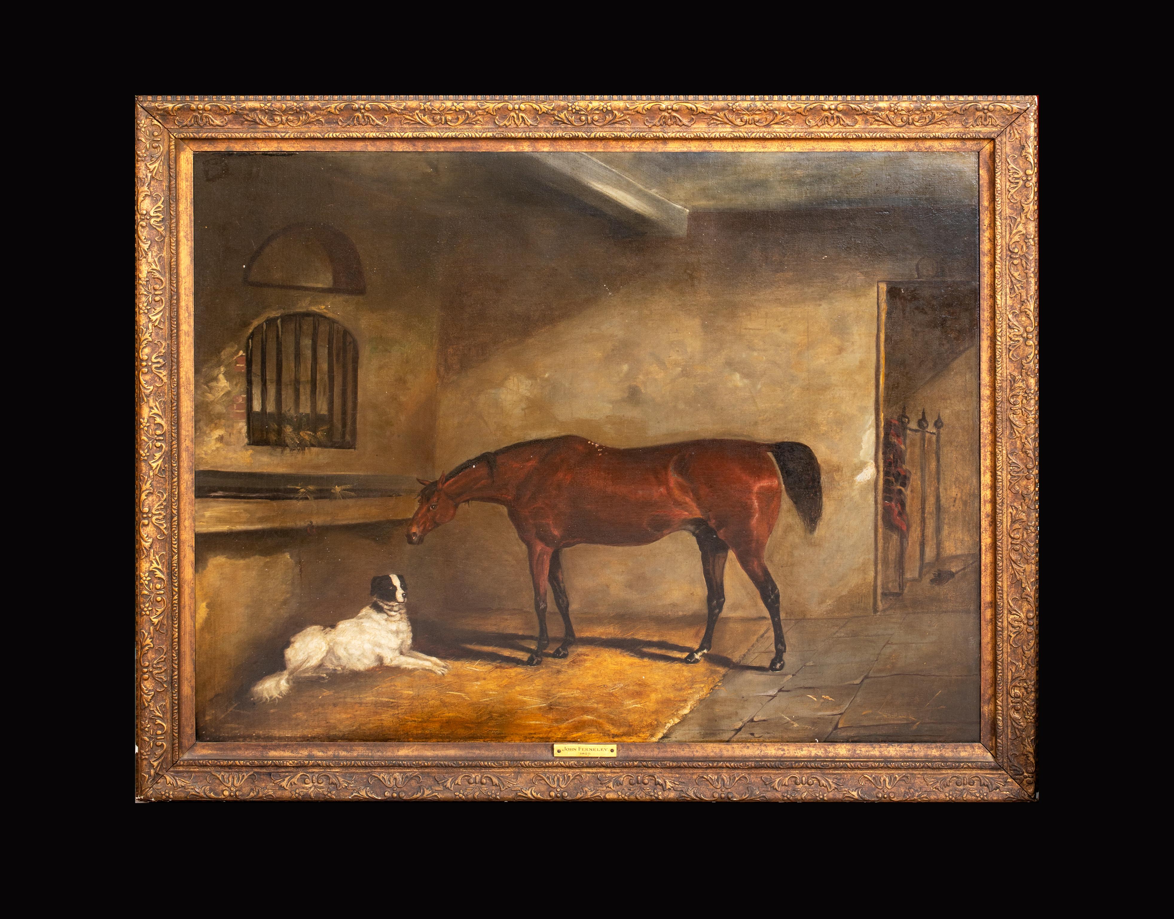 Bay Hunter & Setter Dog In A Stable, early 19th Century   For Sale 3