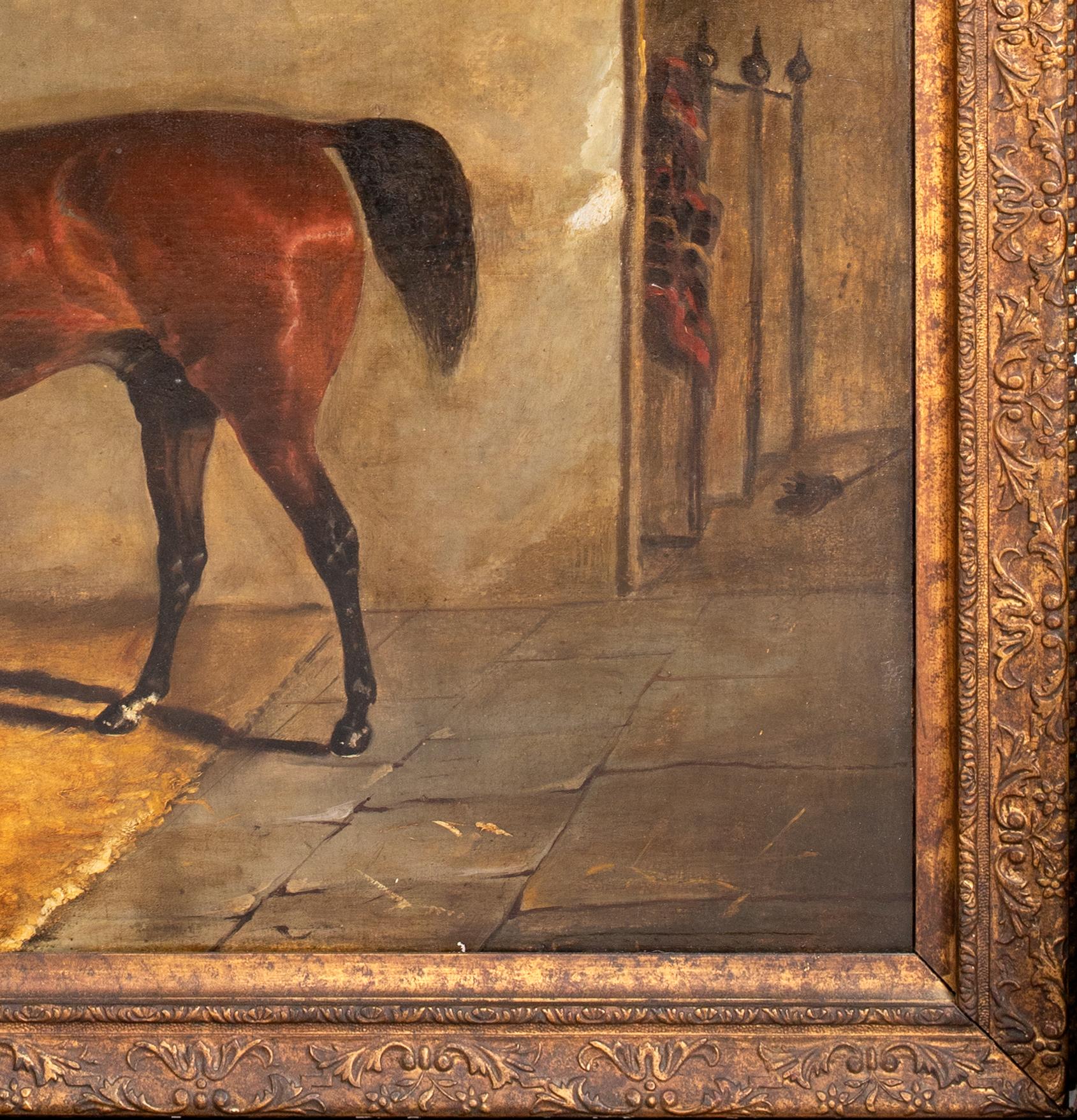 Bay Hunter & Setter Dog In A Stable, early 19th Century   For Sale 4