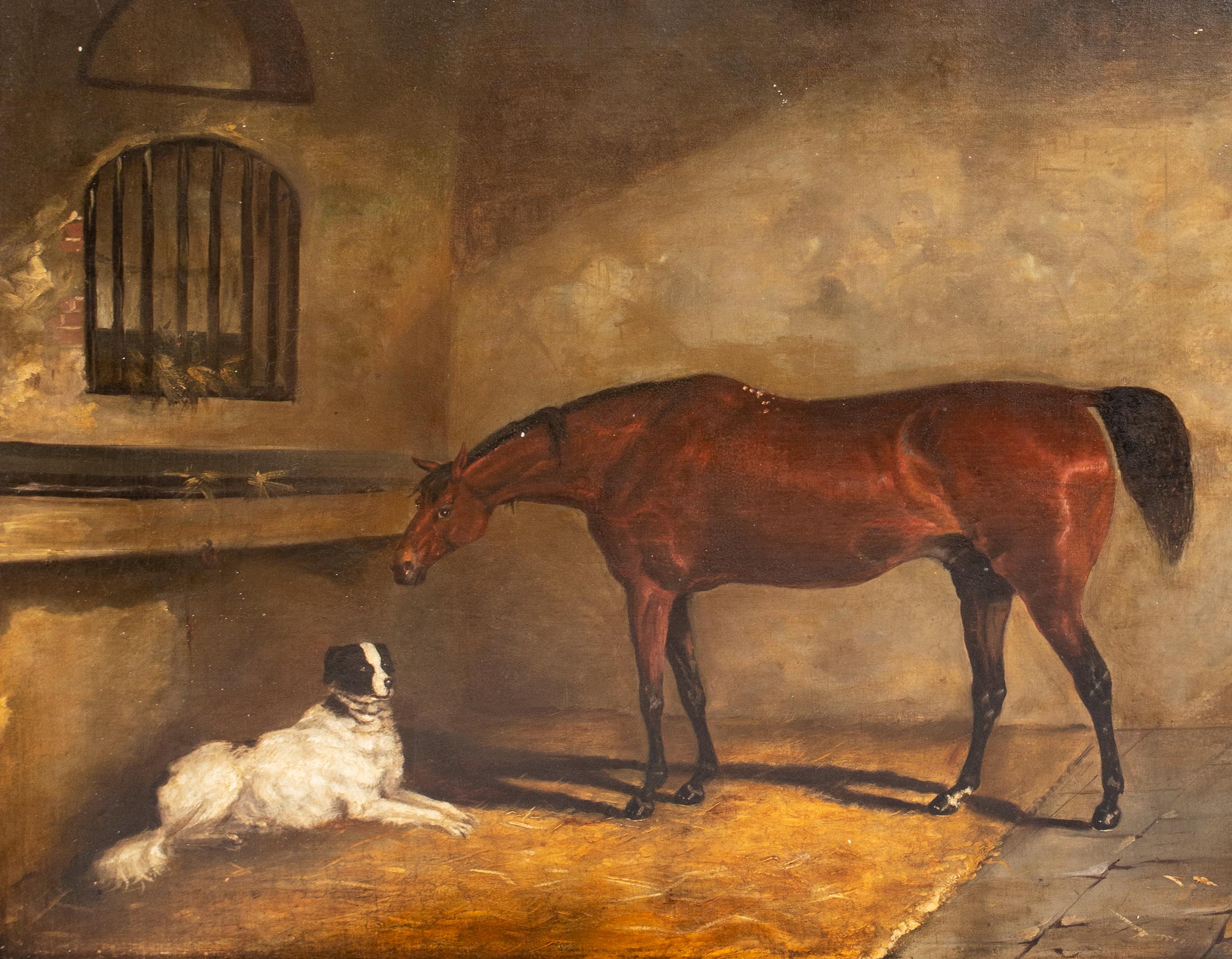 Bay Hunter & Setter Dog In A Stable, early 19th Century   For Sale 5