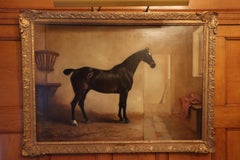 Antique 'Harlequin', a dark bay hunter in a stable 1829