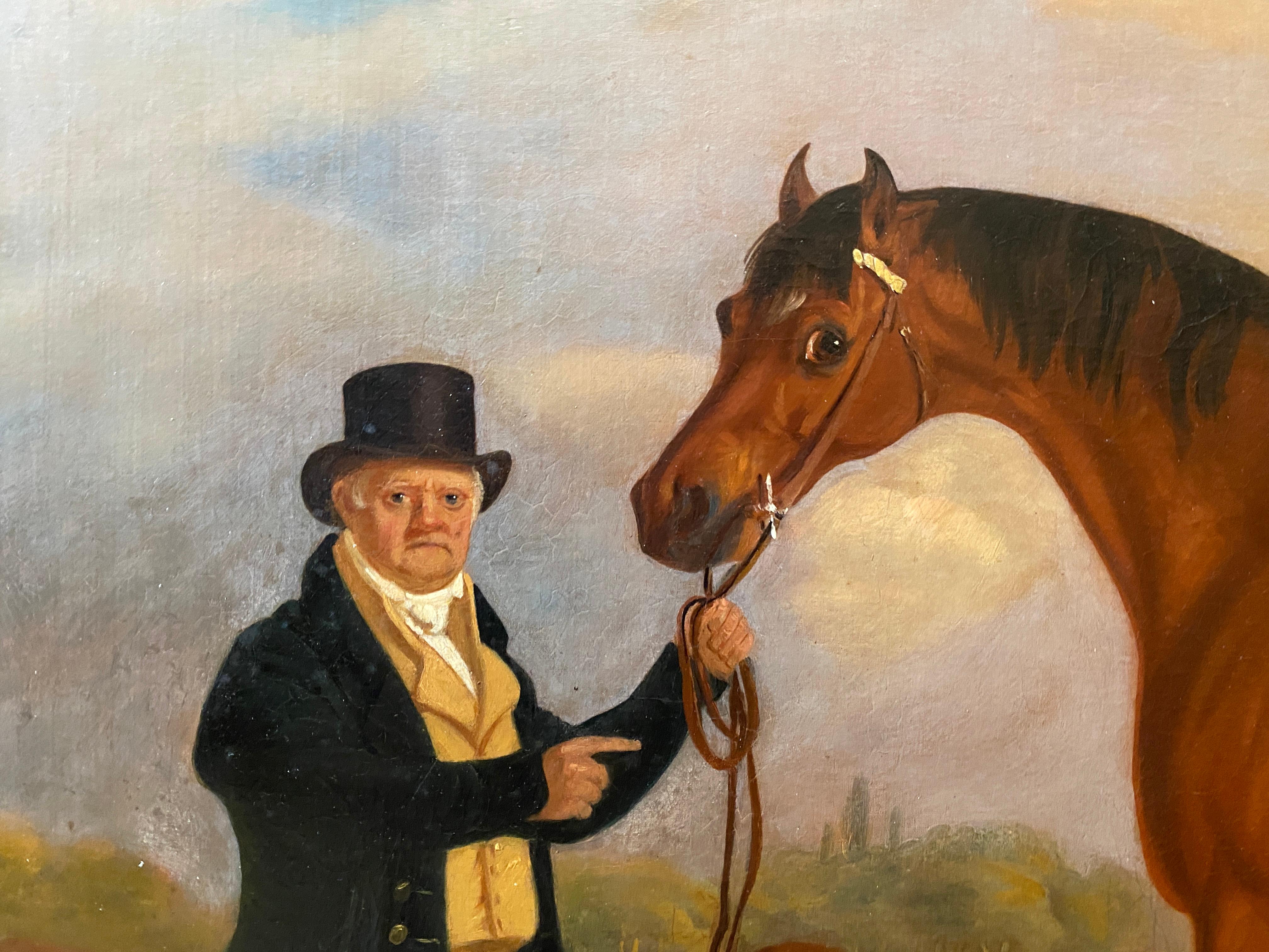 John Ferneley - Stallion with Groom - Brown Animal Painting by John Ferneley Senior