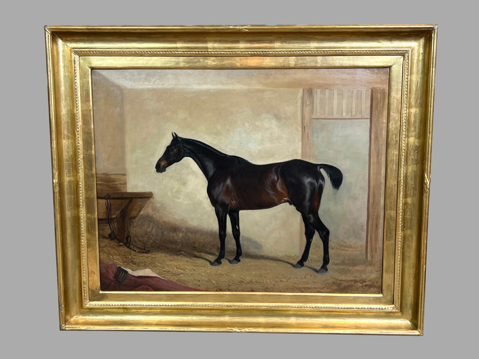 Sporting Art John Ferneley Sr. English (1782-1860) A Hunter In A Stable Oil on Canvas SIgned