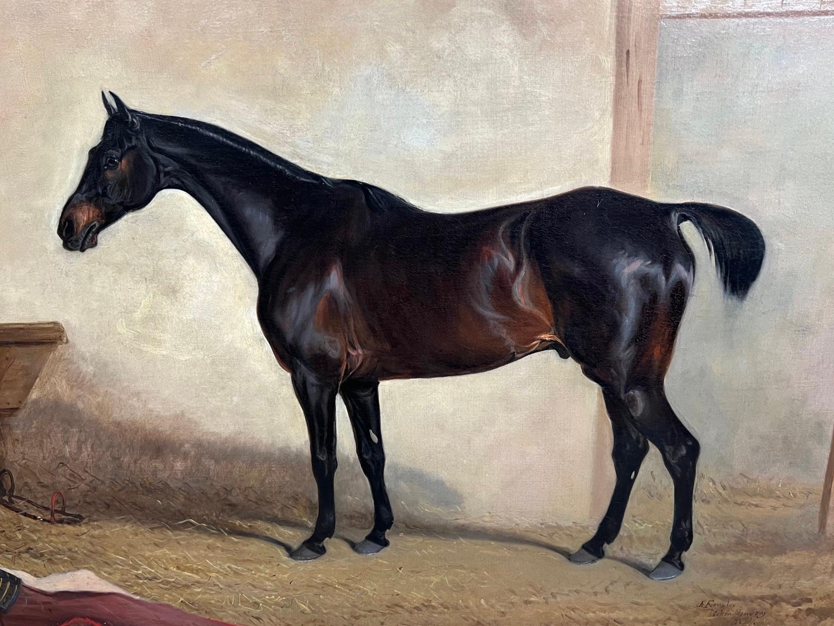 Early 19th Century John Ferneley Sr. English (1782-1860) A Hunter In A Stable Oil on Canvas SIgned