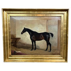 John Ferneley Sr. English (1782-1860) A Hunter In A Stable Oil on Canvas SIgned