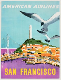 Affiche publicitaire originale de voyage vintage d'American Airlines de San Francisco, années 1950