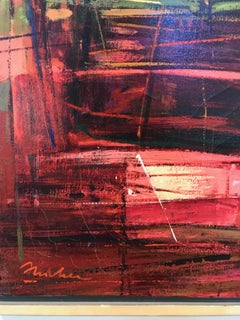 Big Tesuque Poplars, John Fincher, Santa Fe oil on canvas, trees, red, brown