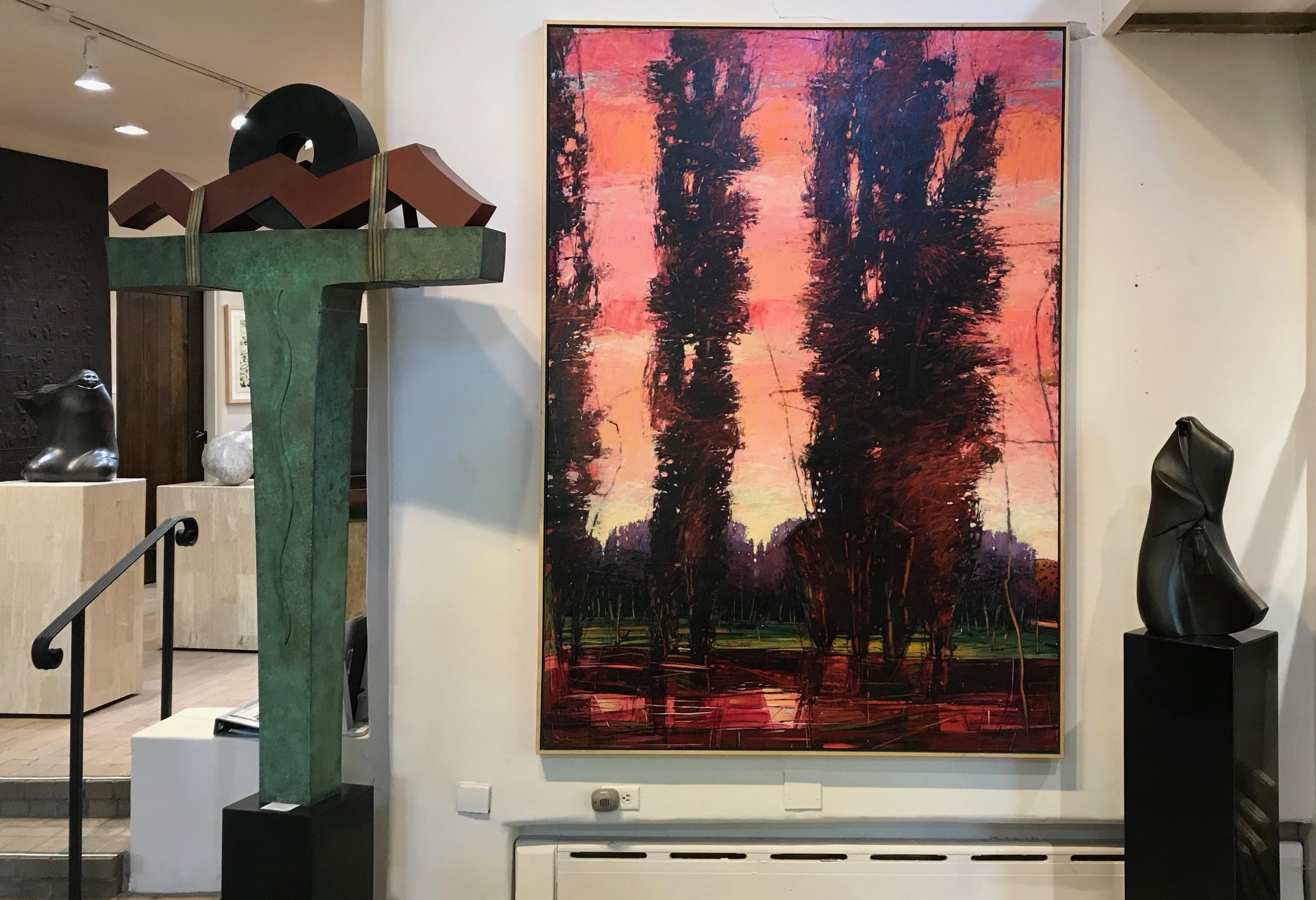 Big Tesuque Poplars, John Fincher, Santa Fe oil on canvas, trees, red, brown 2