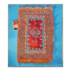 Tapis avec motif abstrait réaliste à anneaux bleu et orange - Nature morte en textile