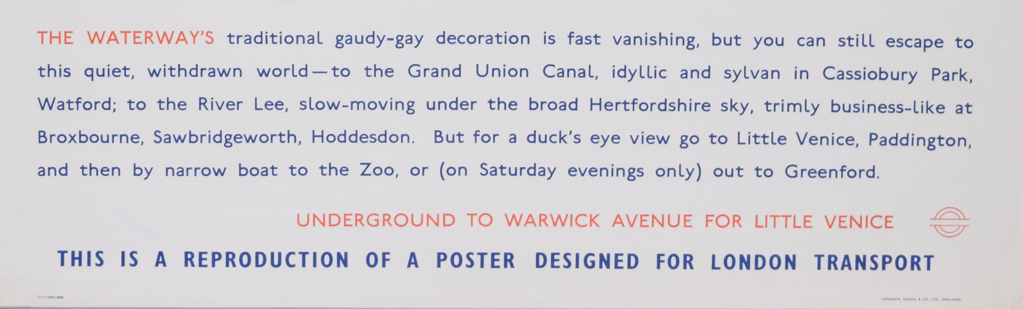 Affiche du London Transport Warwick Avenue pour le Little Venice canal de John Finnie en vente 4