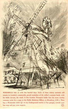 Affiche de voyage originale Windmills John Finnie London Transport UK Country