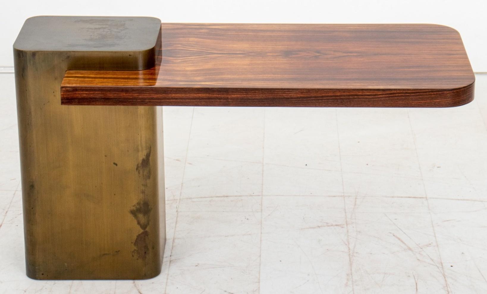 John Fischer Furniture Karl Springer style cantilevered side table with Madagascar Ebony surface mounted to a bronze base at one end. 
Provenance: Property From a Thad Hayes Designed Apartment Featured in Architectural Digest, February,