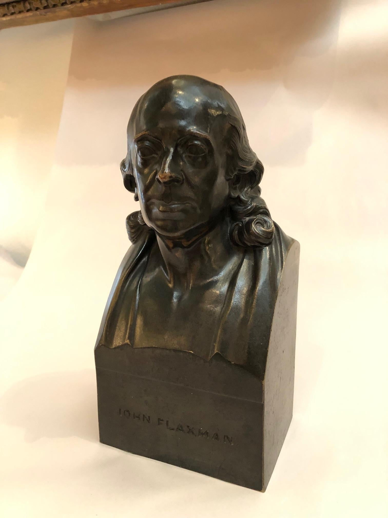 John Flaxman (1755-1826) bronze bust published by S. Parker after the works by sculptor Samuel Joseph (1791-1850), no marks on this bust, England, 19th century

originally with a 