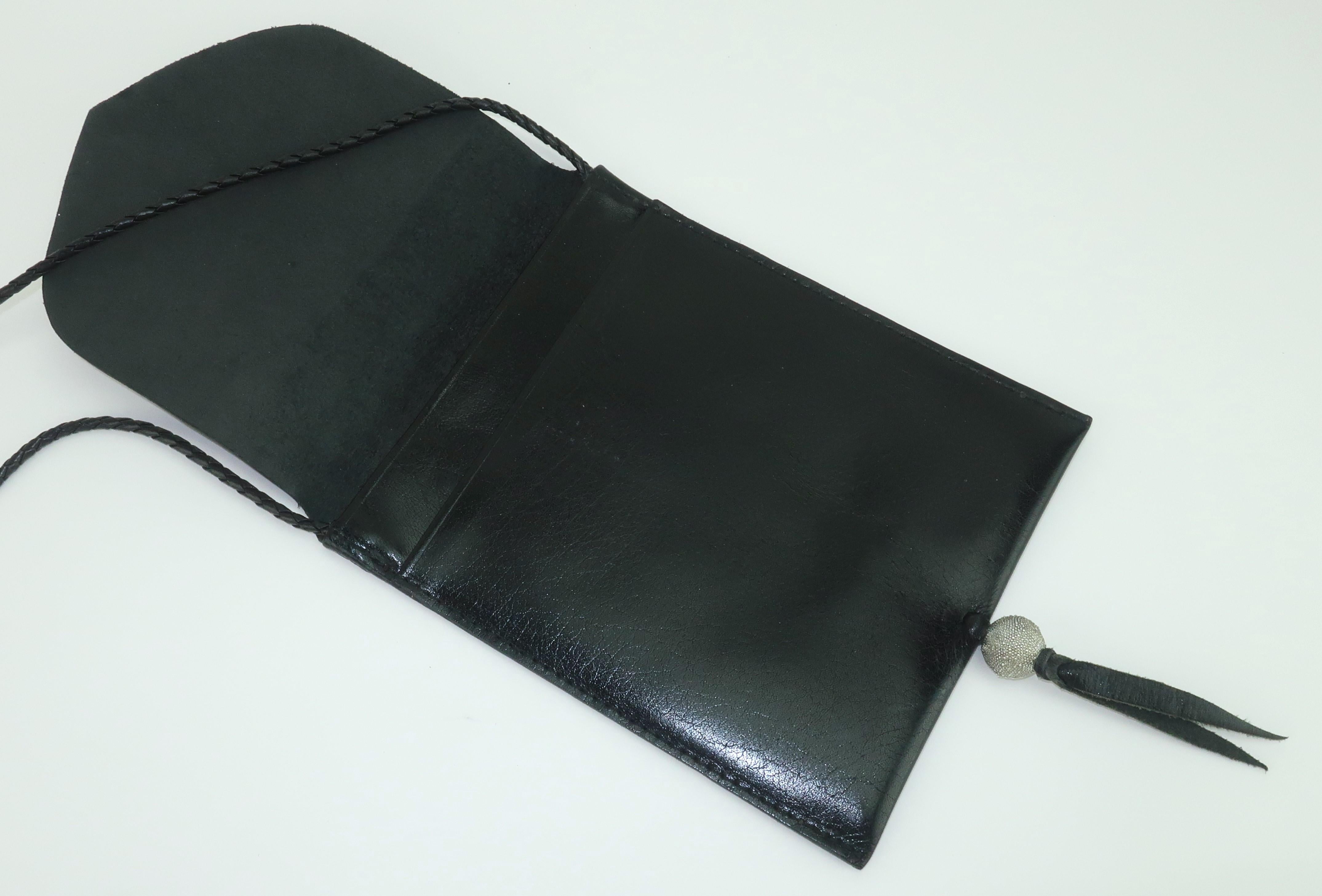 JOHN FLEMMING Black Leather Slip Top Handbag With Sterling Silver Frog Detail For Sale 6